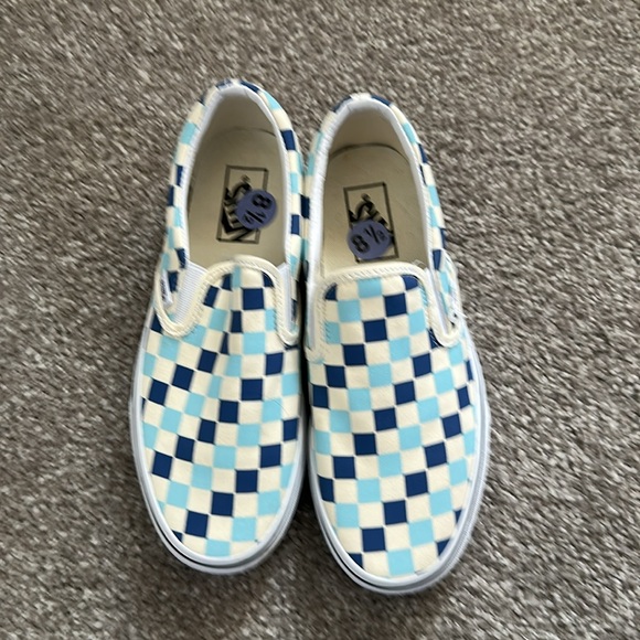 Vans Women’s Checkerboard Slip-On Shoes - Blue & White - Picture 2 of 6
